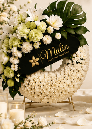 Fresh flower wreath, white and green tones