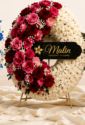 Fresh flower wreath, red and pink tones