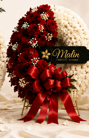 Fresh flower wreath, red tones